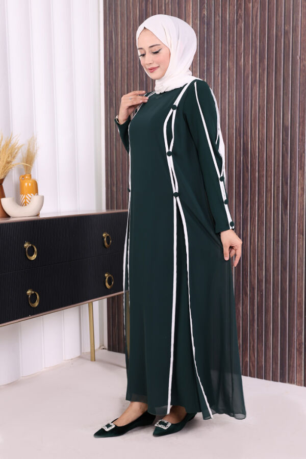 Düğme Detaylı Elbise 3919 Zümrüt - 3