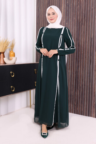 Düğme Detaylı Elbise 3919 Zümrüt - 2