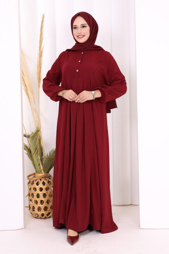 Düğme Detaylı Elbise 6028 Bordo - 2