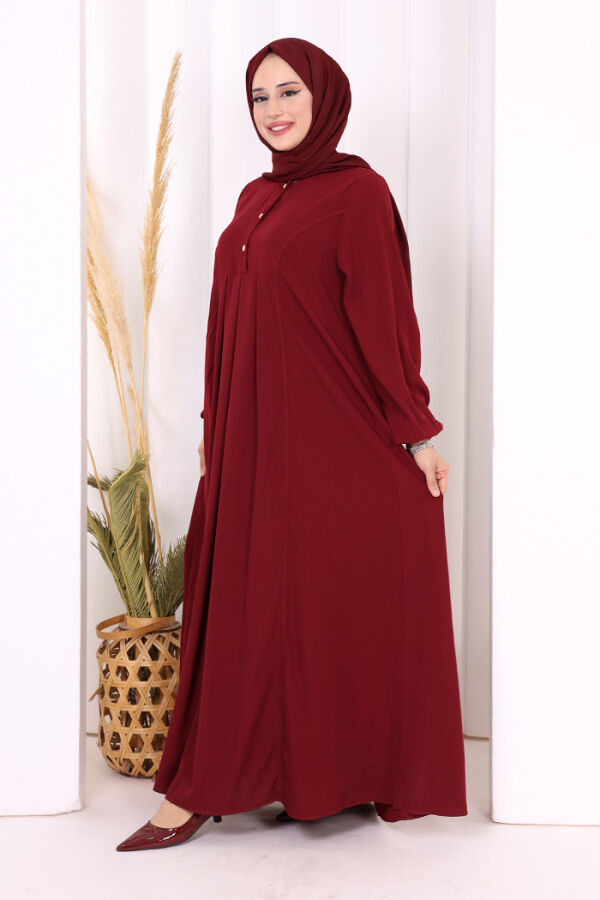 Düğme Detaylı Elbise 6028 Bordo - 3