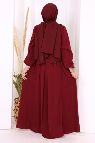 Düğme Detaylı Elbise 6028 Bordo - 4