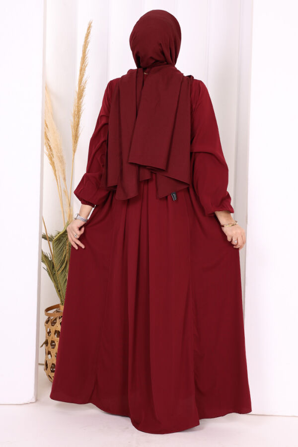 Düğme Detaylı Elbise 6028 Bordo - 4