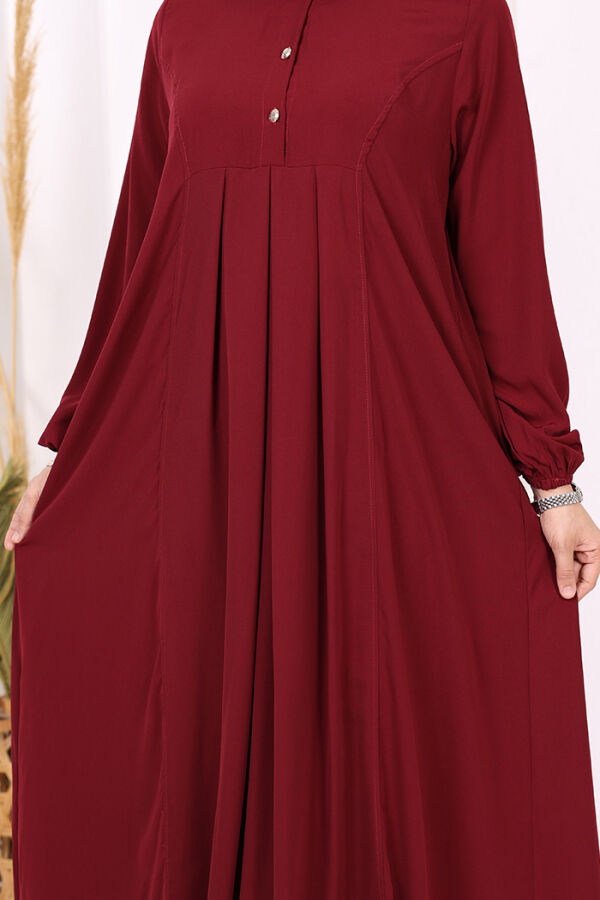 Düğme Detaylı Elbise 6028 Bordo - 6
