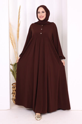 Düğme Detaylı Elbise 6028 Kahverengi - Bym Fashion