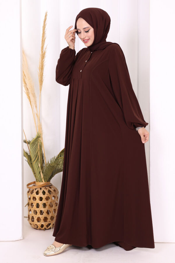 Düğme Detaylı Elbise 6028 Kahverengi - 2