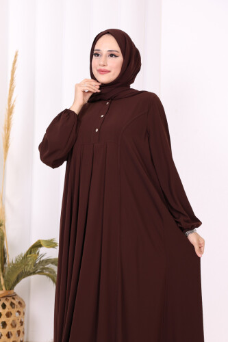 Düğme Detaylı Elbise 6028 Kahverengi - 4