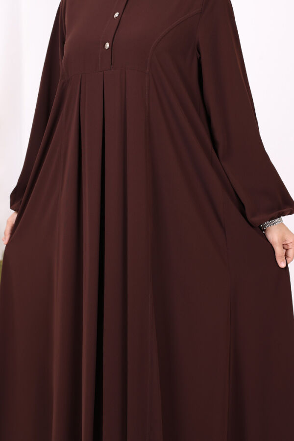 Düğme Detaylı Elbise 6028 Kahverengi - 5