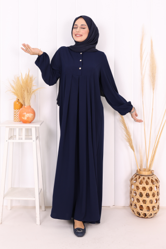 Düğme Detaylı Elbise 6028 Lacivert - Bym Fashion