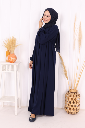 Düğme Detaylı Elbise 6028 Lacivert - 5