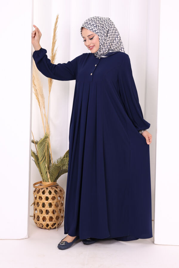 Düğme Detaylı Elbise 6028 Lacivert - 2