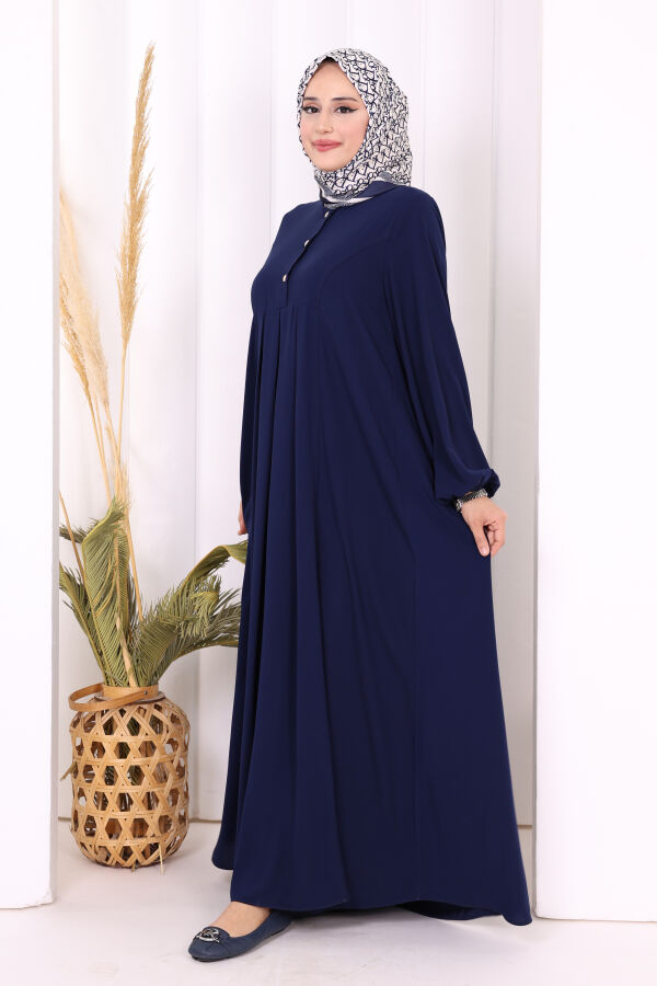 Düğme Detaylı Elbise 6028 Lacivert - 3