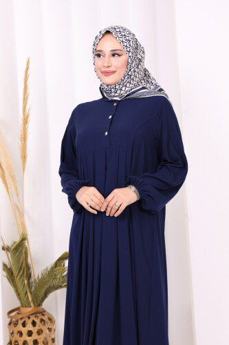 Düğme Detaylı Elbise 6028 Lacivert - 5