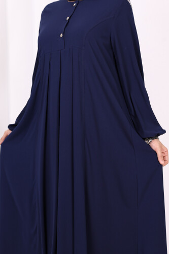 Düğme Detaylı Elbise 6028 Lacivert - 6