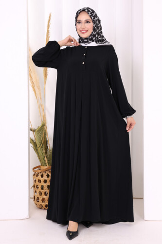 Düğme Detaylı Elbise 6028 Siyah - Bym Fashion