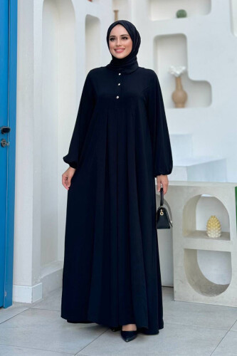 Düğme Detaylı Elbise 6028 Siyah - Bym Fashion