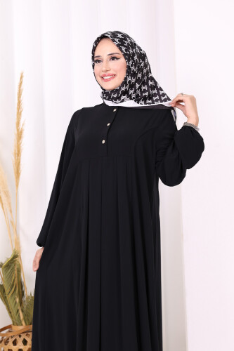Düğme Detaylı Elbise 6028 Siyah - 4