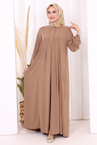 Düğme Detaylı Elbise 6028 Vizon - Bym Fashion