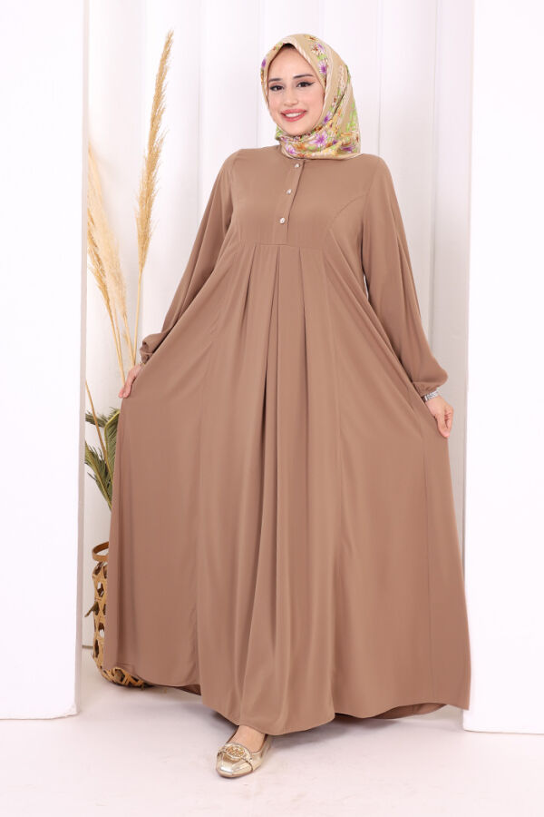 Düğme Detaylı Elbise 6028 Vizon - 2