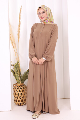 Düğme Detaylı Elbise 6028 Vizon - 3