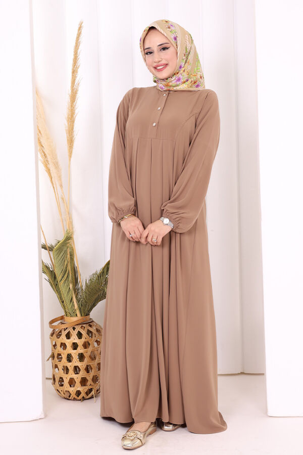 Düğme Detaylı Elbise 6028 Vizon - 3