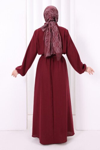 Düğme Detaylı Elbise 6097 Bordo - 4
