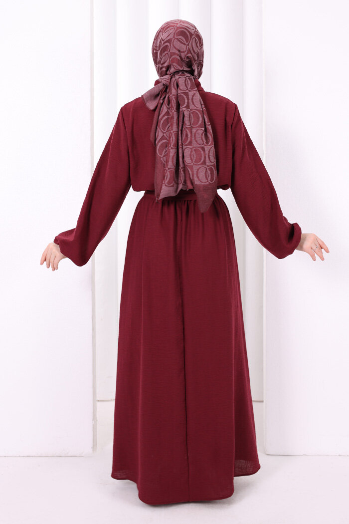 Düğme Detaylı Elbise 6097 Bordo - 4