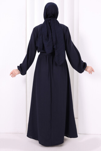 Düğme Detaylı Elbise 6097 Lacivert - 4