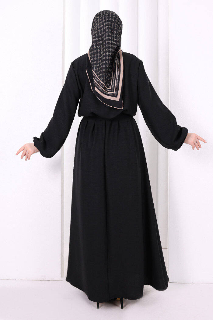 Düğme Detaylı Elbise 6097 Siyah - 4