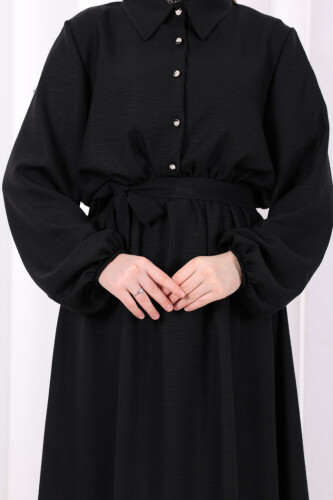 Düğme Detaylı Elbise 6097 Siyah - 6