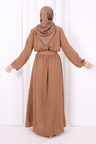Düğme Detaylı Elbise 6097 Taba - 4
