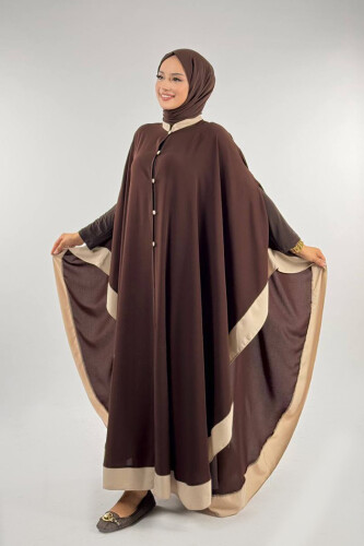 Düğme Detaylı Pelerin 70024 Kahve-Taş - 2