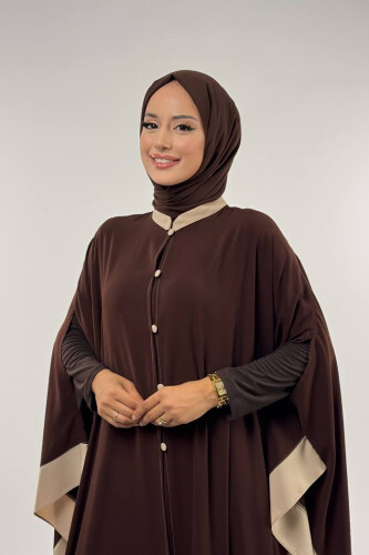 Düğme Detaylı Pelerin 70024 Kahve-Taş - 4