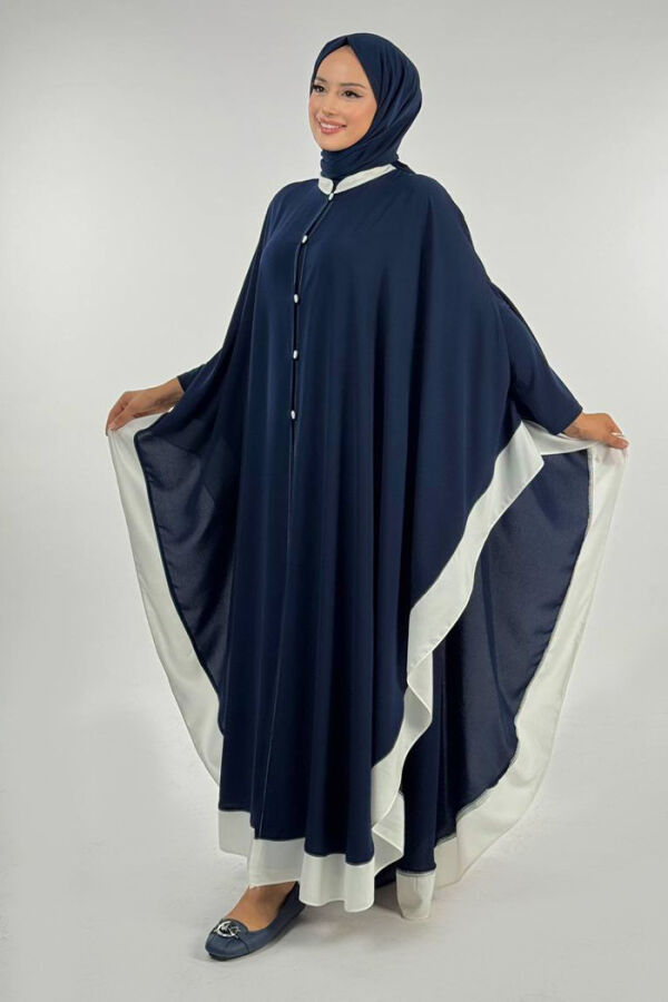 Düğme Detaylı Pelerin 70024 Lacivert-ekru - 1