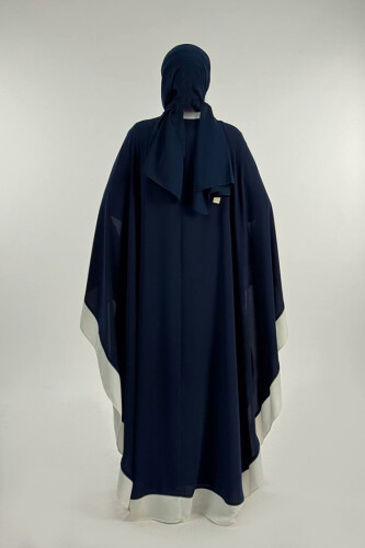 Düğme Detaylı Pelerin 70024 Lacivert-ekru - 2