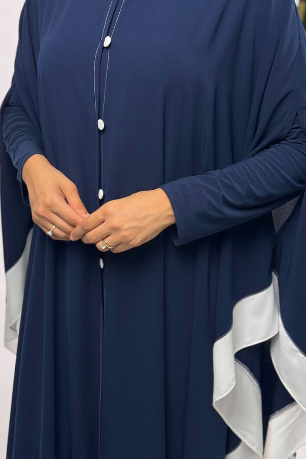 Düğme Detaylı Pelerin 70024 Lacivert-ekru - 3