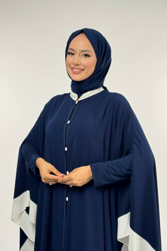 Düğme Detaylı Pelerin 70024 Lacivert-ekru - 4