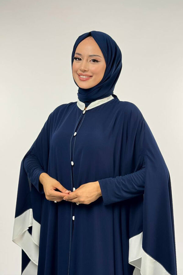 Düğme Detaylı Pelerin 70024 Lacivert-ekru - 4