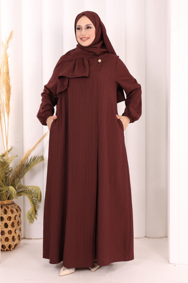 Düğme Detaylı Şallı Ferace 7058 Bordo - 1