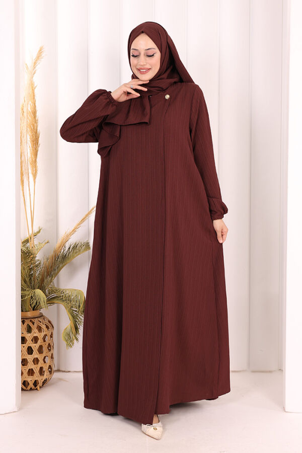 Düğme Detaylı Şallı Ferace 7058 Bordo - 2