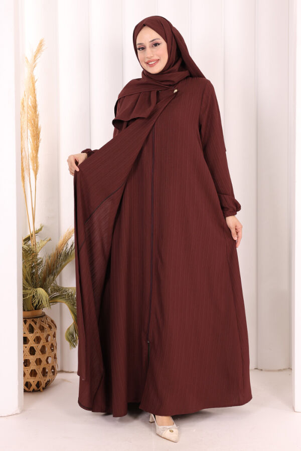 Düğme Detaylı Şallı Ferace 7058 Bordo - 3