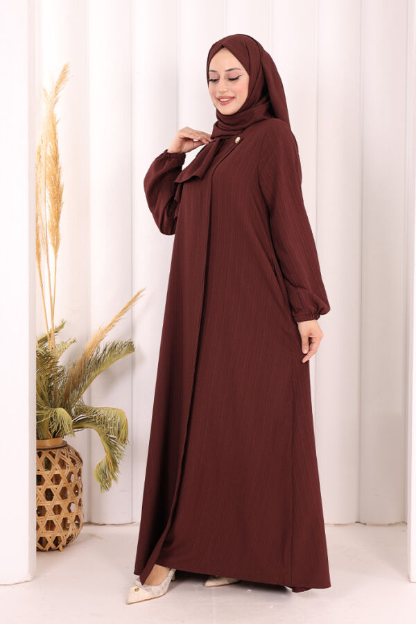 Düğme Detaylı Şallı Ferace 7058 Bordo - 4