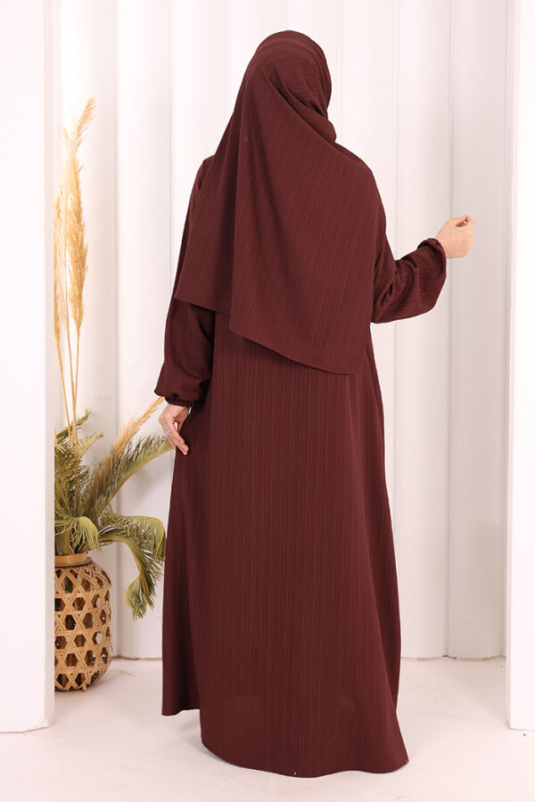 Düğme Detaylı Şallı Ferace 7058 Bordo - 5