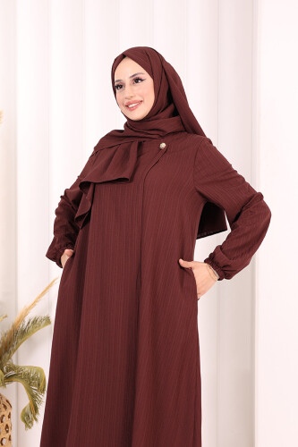 Düğme Detaylı Şallı Ferace 7058 Bordo - 6