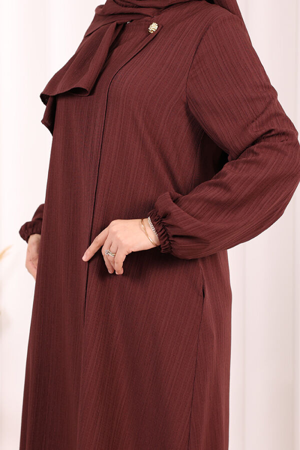 Düğme Detaylı Şallı Ferace 7058 Bordo - 7