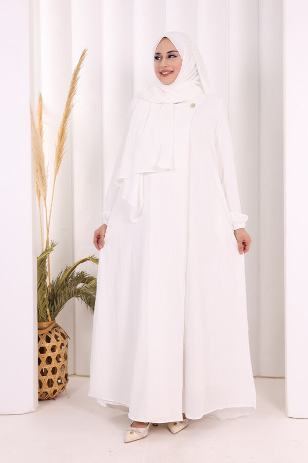 Düğme Detaylı Şallı Ferace 7058 Ekru - 1