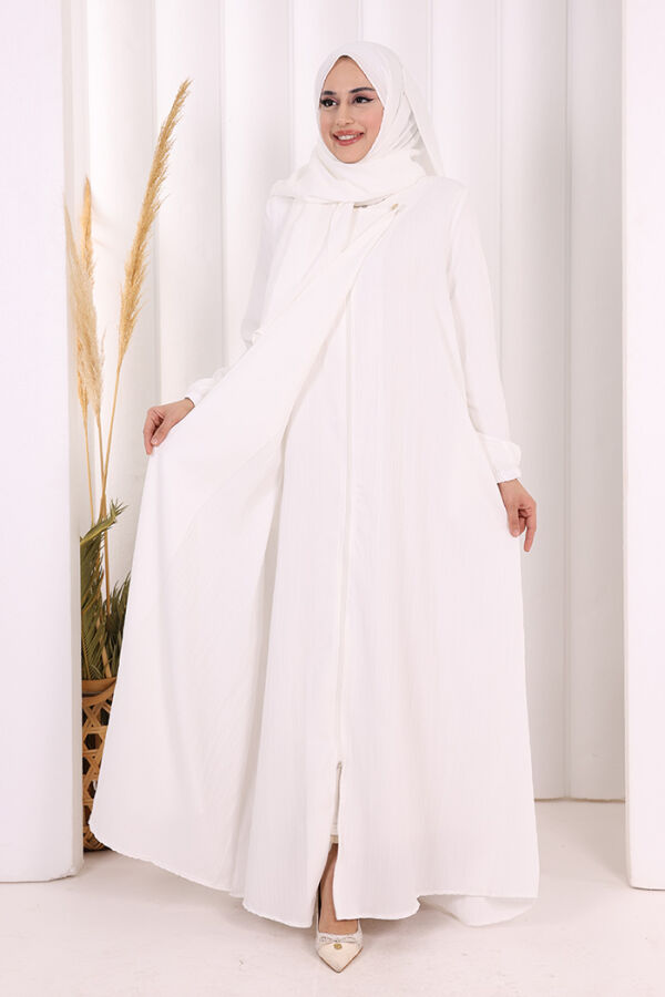 Düğme Detaylı Şallı Ferace 7058 Ekru - 2
