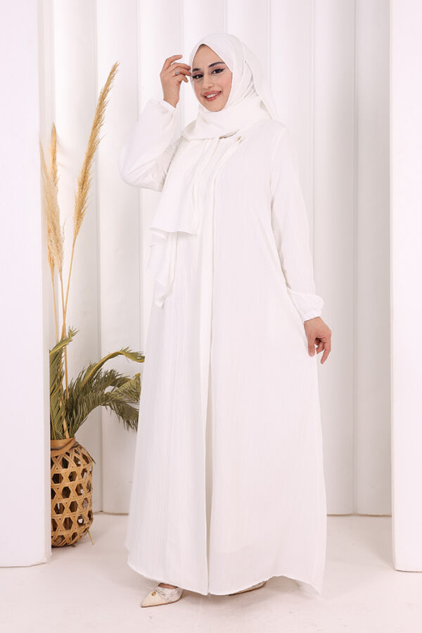 Düğme Detaylı Şallı Ferace 7058 Ekru - 3