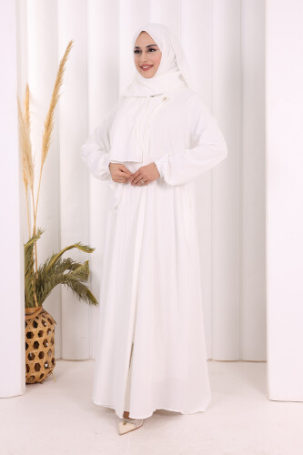 Düğme Detaylı Şallı Ferace 7058 Ekru - 4