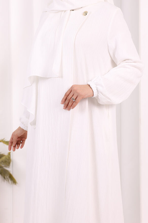 Düğme Detaylı Şallı Ferace 7058 Ekru - 7