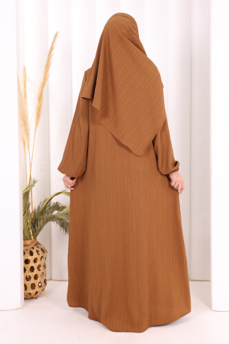Düğme Detaylı Şallı Ferace 7058 Kahverengi - 5